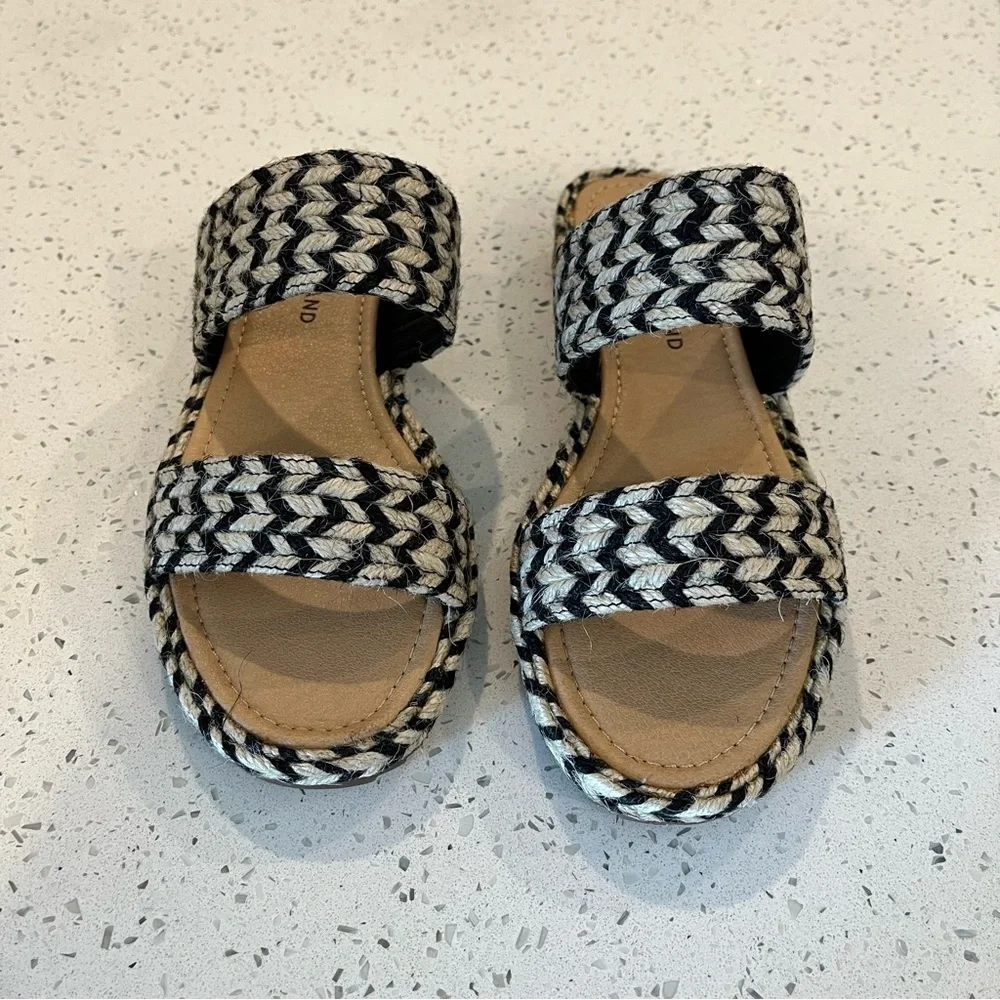 NIB Lucky Brand Size 7 Black Decime Slide Sandals Two Tone Braiding Flat